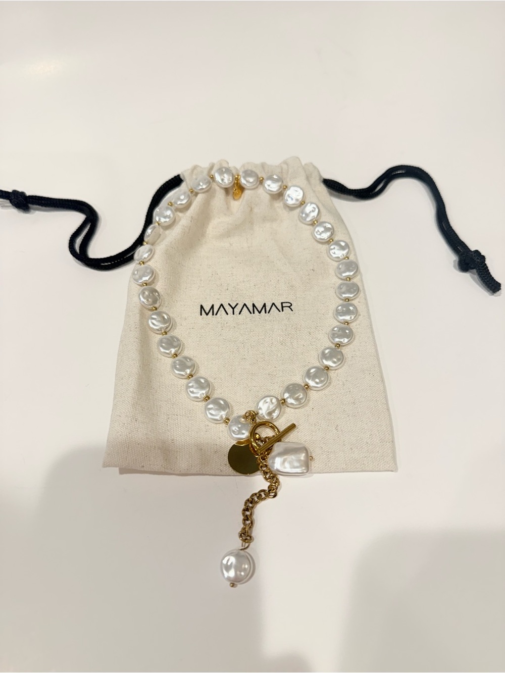 NEW Mayamar Coin Pearl Charm Toggle Statement Layered Boho Necklace Coastal - Picture 2 of 6